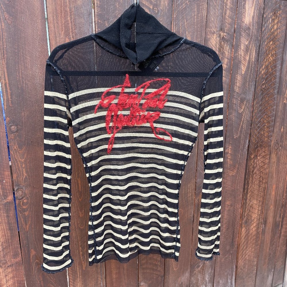 RARE VINTAGE JEAN PAUL GAULTIER STRIPED LONG SLEEVE MESH TOP